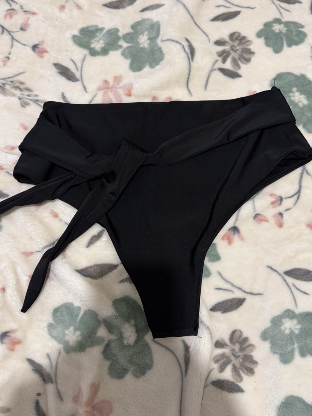 Black Tie-Detail High-Waist Bikini Bottom